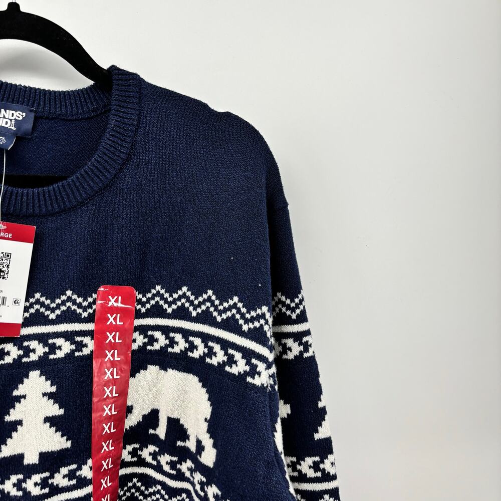 Lands End Men's Size XL Sweater Navy Blue Bear Christmas Tree - Picture 16 of 16